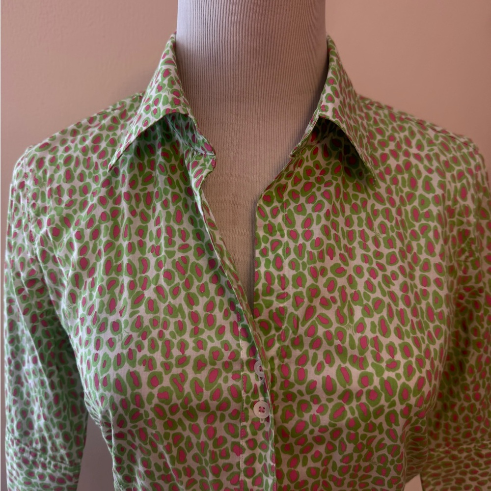Vintage Lily Pulitzer Blouse Short Sleeves Size 6 Green White Pink Excellent